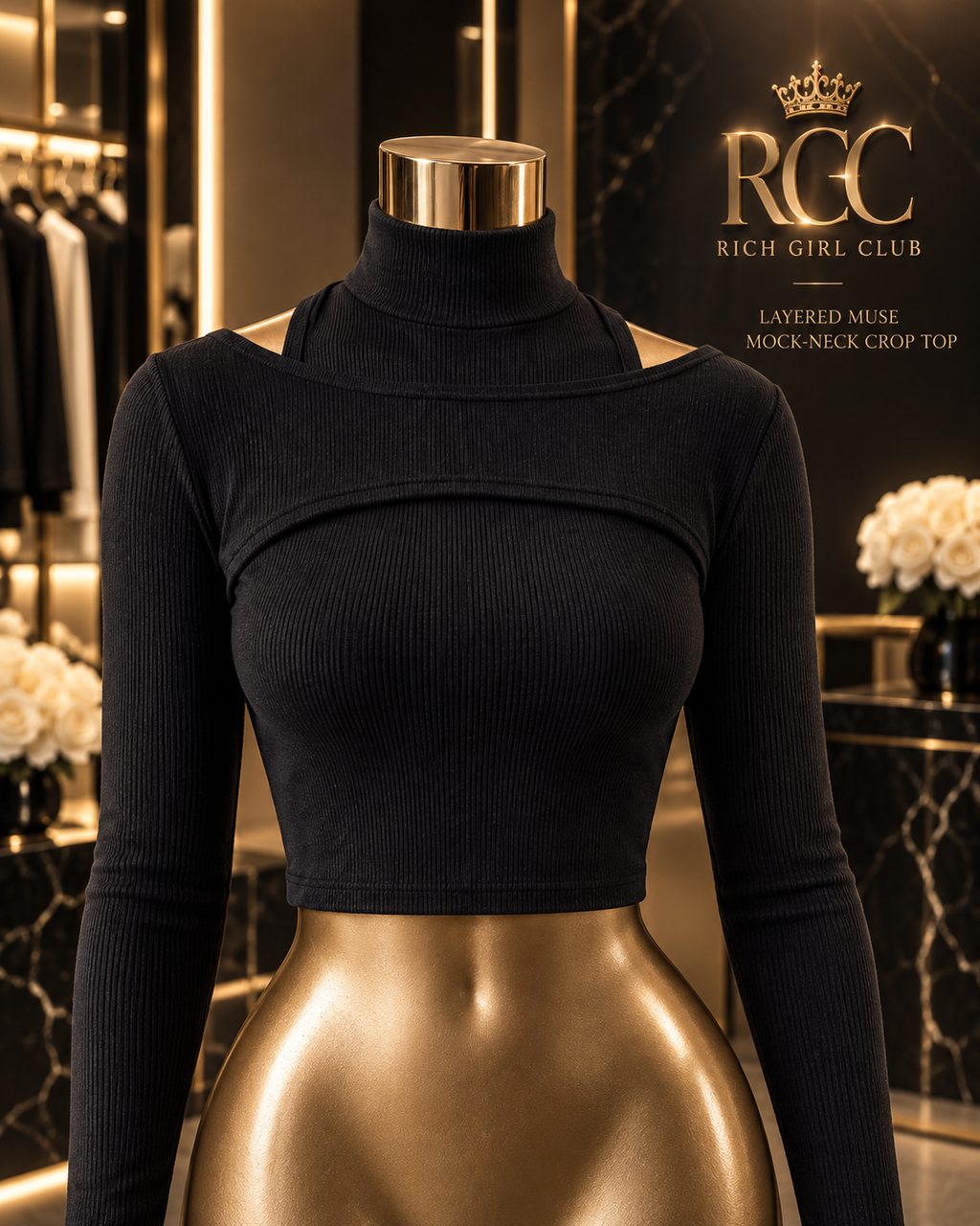 Layered Muse Mock-Neck Crop Top in Black on the RGC Viper display