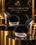 Main Character Crystal Platforms in Black with feather band and clear platform