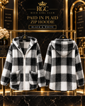 Paid in Plaid Zip Hoodie in Black & White, front and back