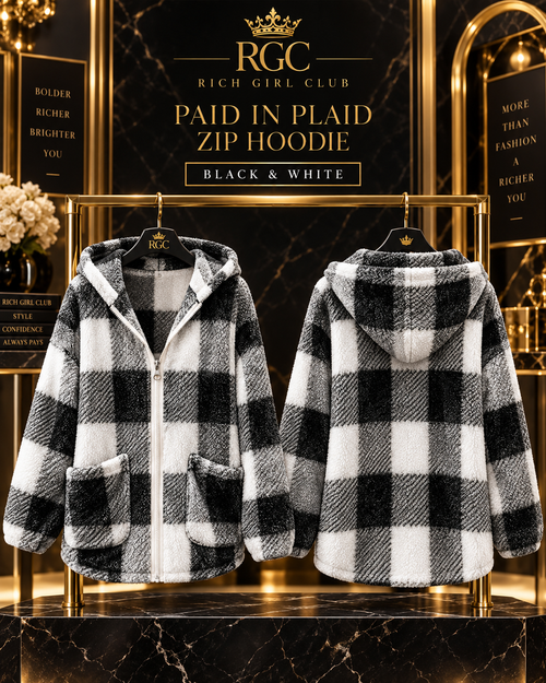 Paid in Plaid Zip Hoodie in Black & White, front and back