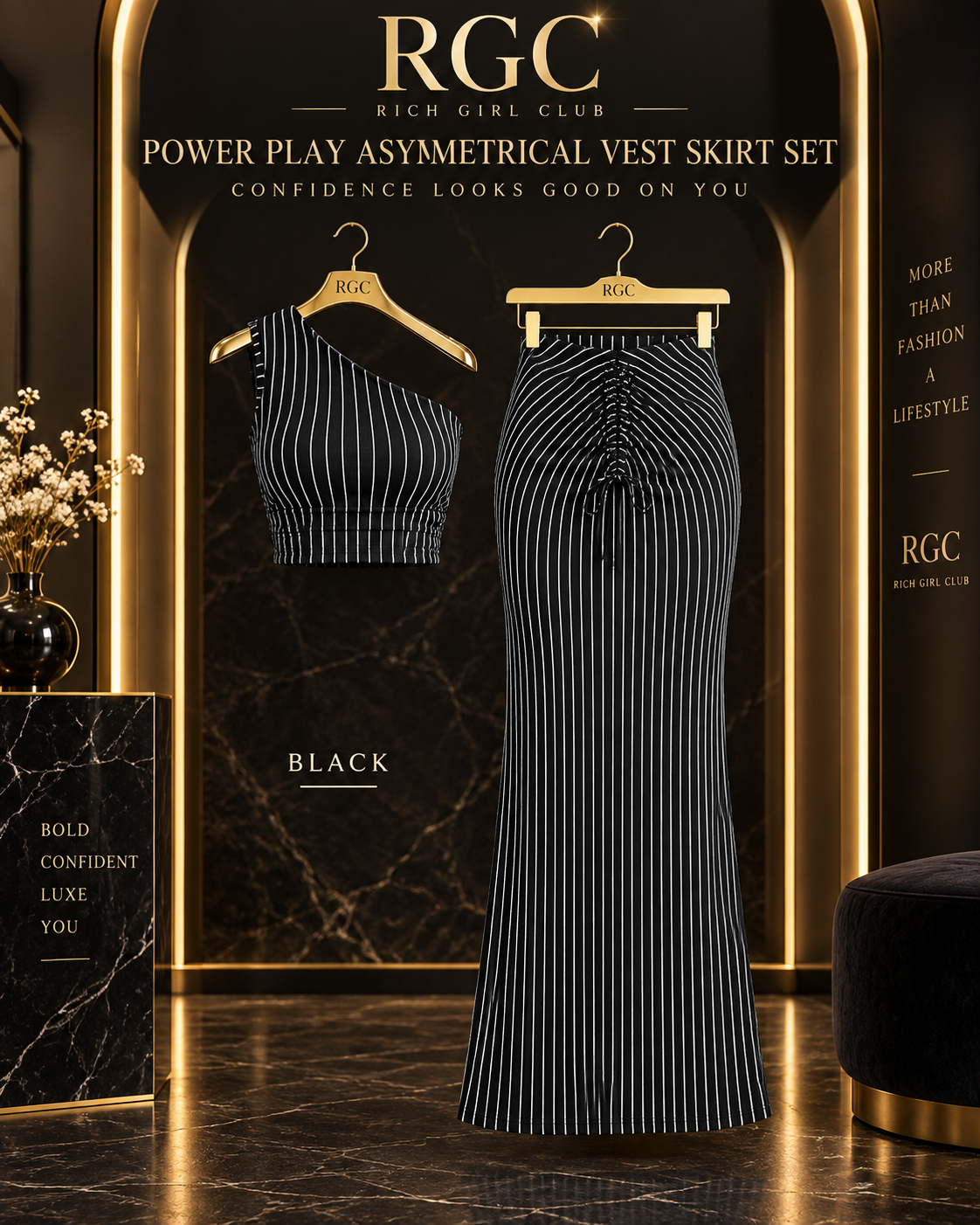 Power Play Asymmetrical Vest Skirt Set