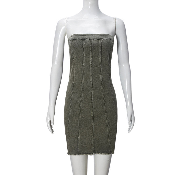 Penthouse Denim Tube Mini Dress supplier image 10 showing garment color and construction