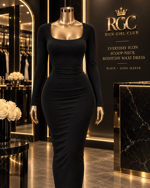 Everyday Icon black long-sleeve scoop-neck bodycon maxi dress on the RGC Viper display