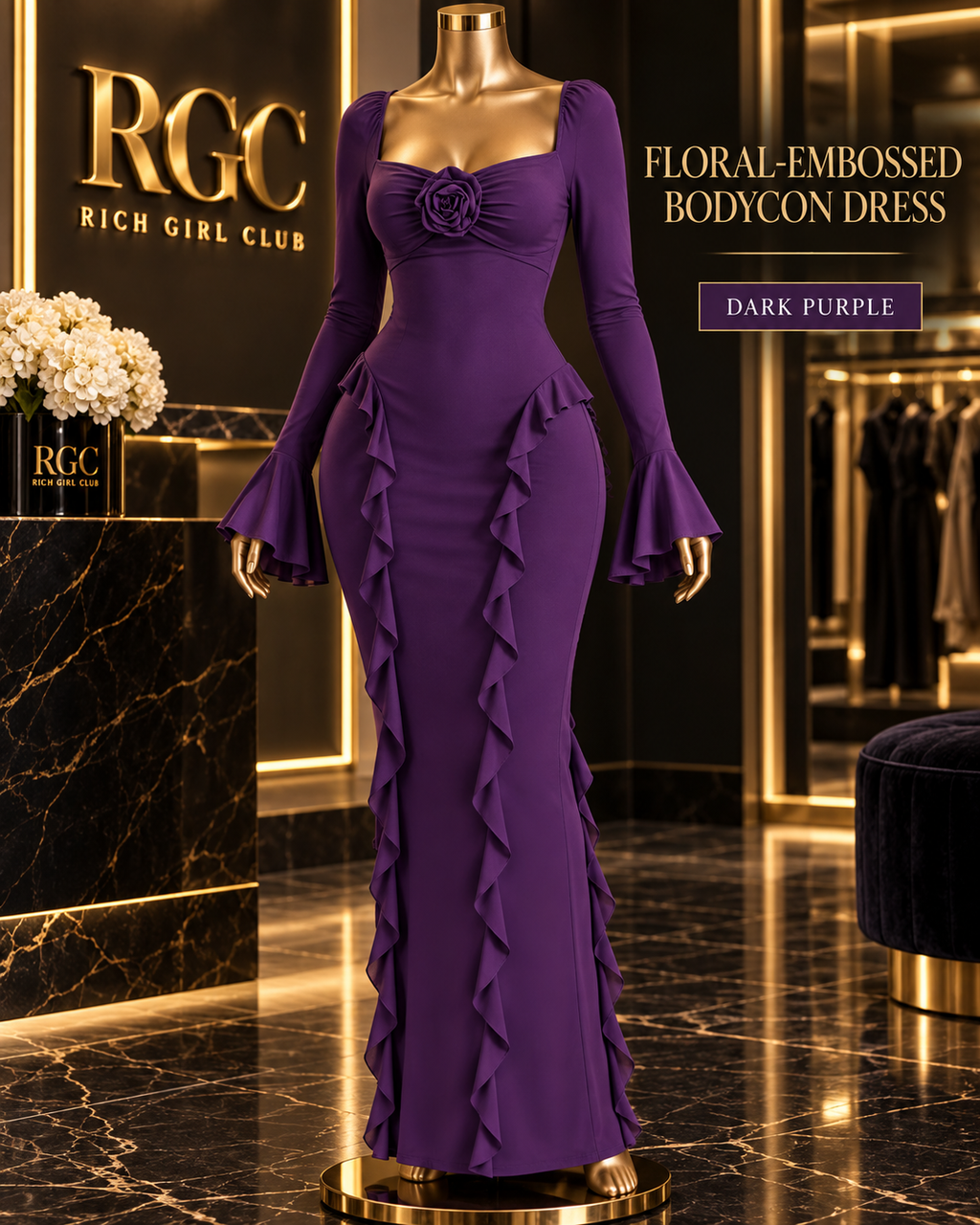 Midnight Garden Bodycon Midi Dress