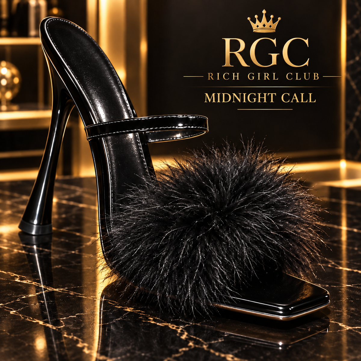 Midnight Call black feather square-toe mule heel close-up by Rich Girl Club