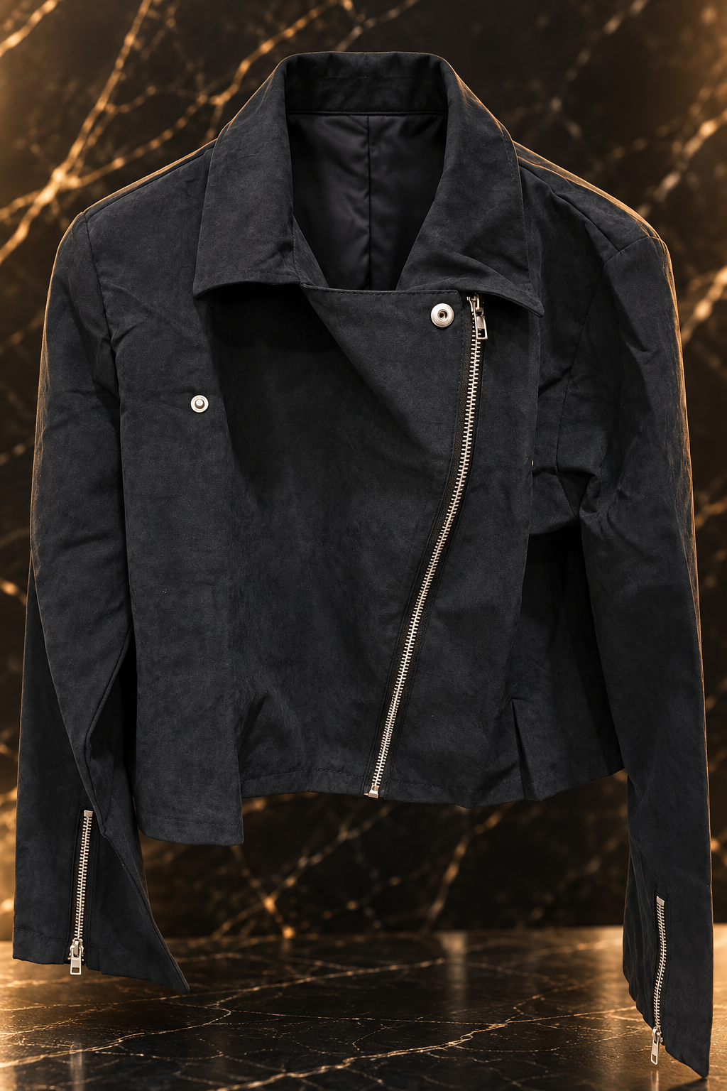 Midnight Line Moto Jacket front zipper detail