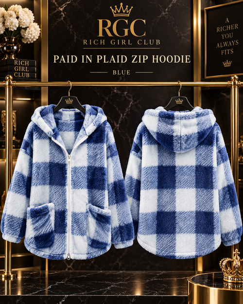 Paid in Plaid Zip Hoodie in Blue, front and back