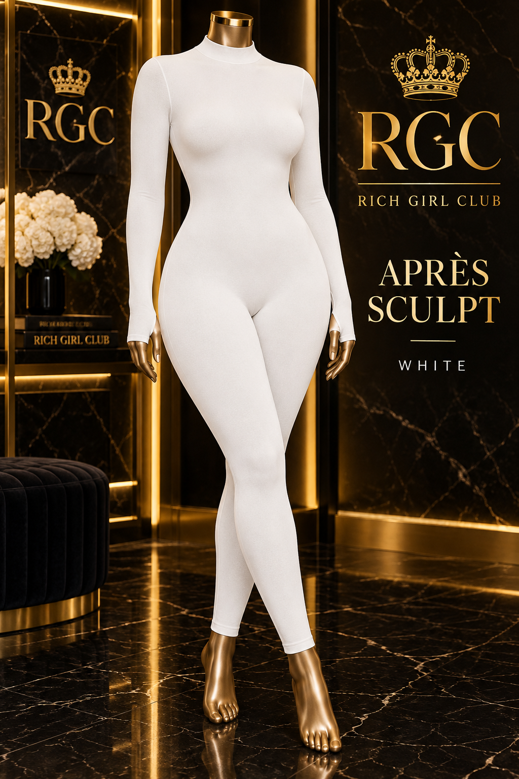 Après Sculpt White fitted long-sleeve jumpsuit — Rich Girl Club
