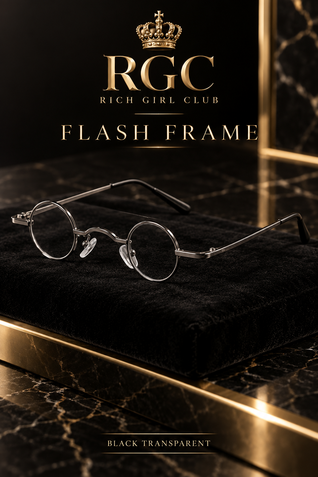 Flash Frame Black Transparent round sunglasses close-up