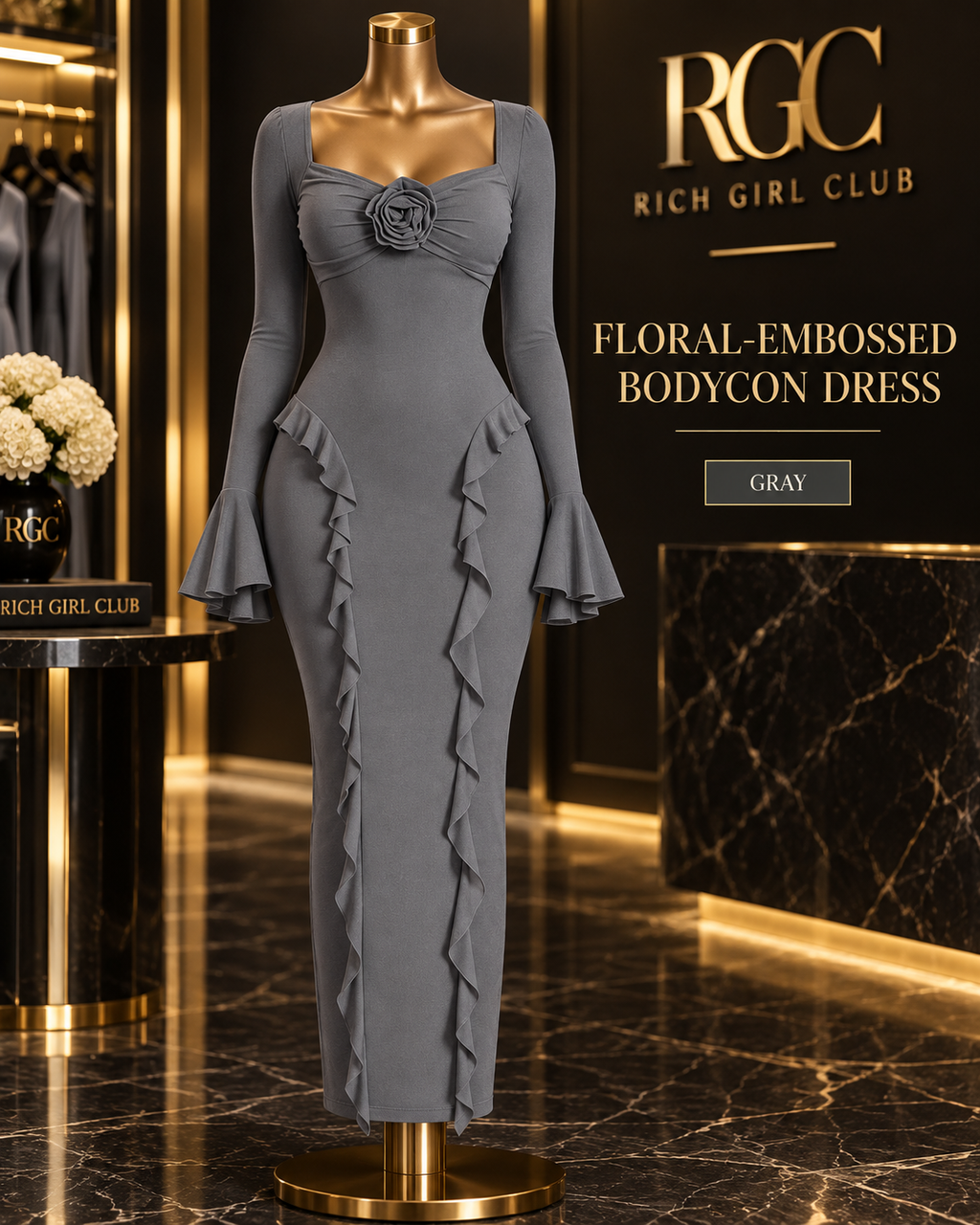 Midnight Garden Bodycon Midi Dress
