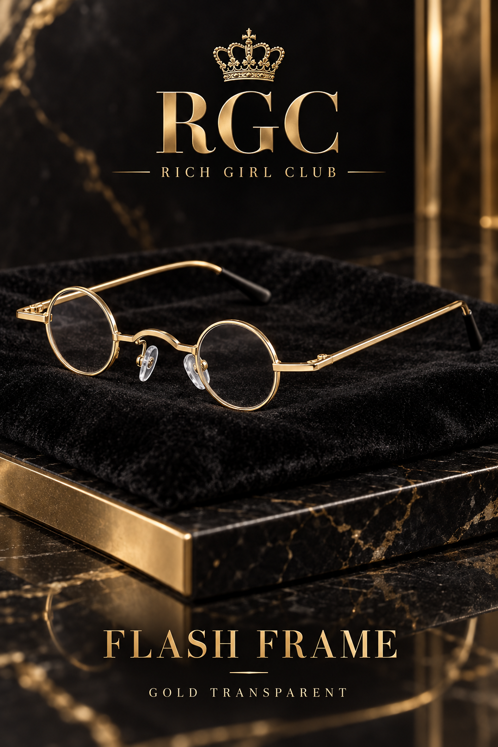 Flash Frame Gold Transparent round sunglasses close-up