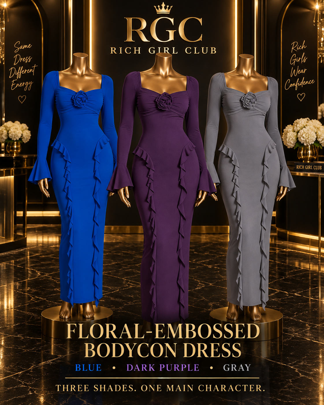 Midnight Garden Bodycon Midi Dress