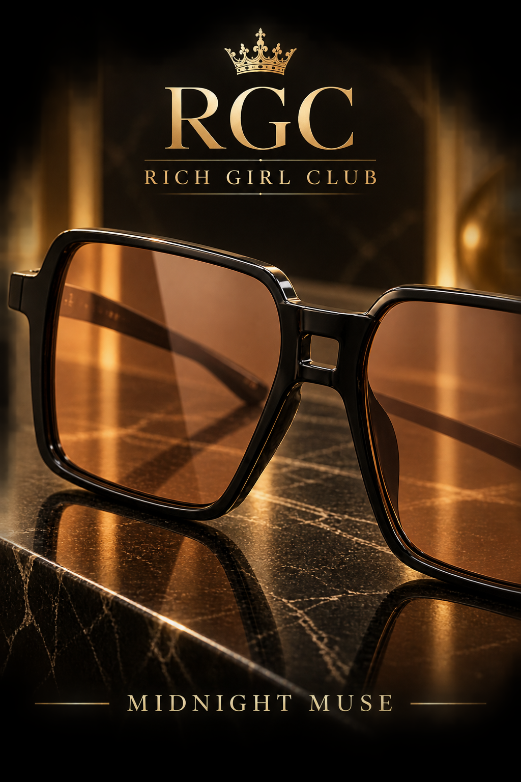 Midnight Muse tea-tinted lens and black frame finish close-up
