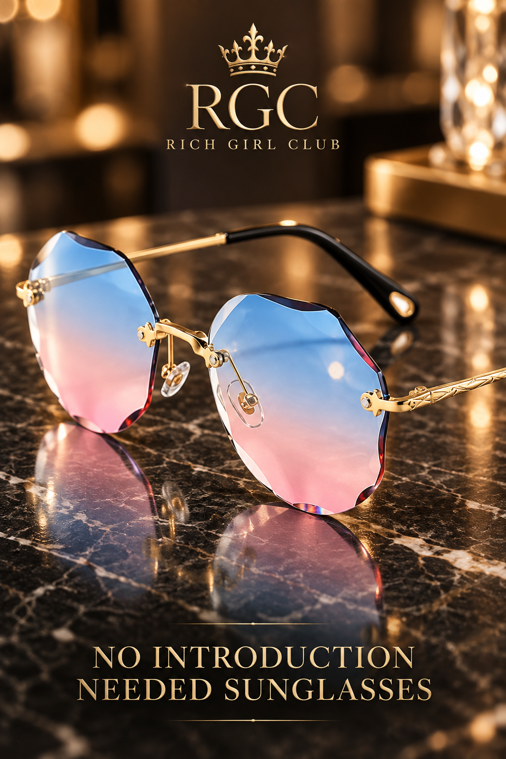 No Introduction Needed Sunglasses Blue pink bridge, nose pad, lens fastener, and temple detail