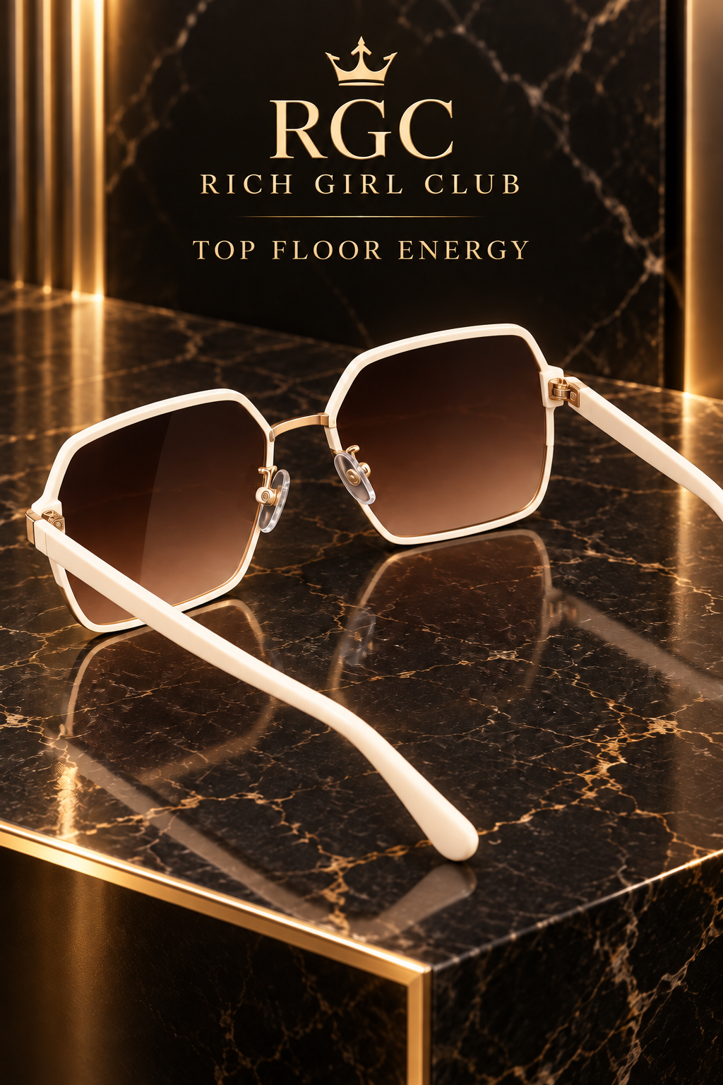 Top Floor Energy cream oversized metal half-frame sunglasses reverse and temple detail