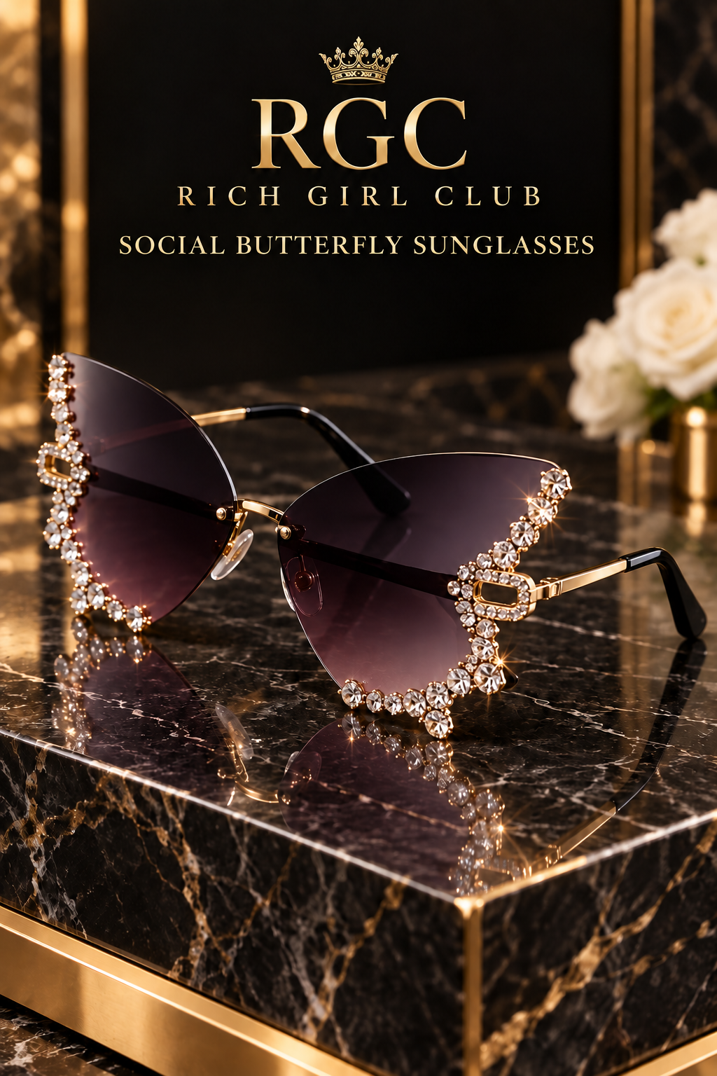 Dark Smoke Social Butterfly Sunglasses side angle showing the butterfly silhouette and black temple tip.