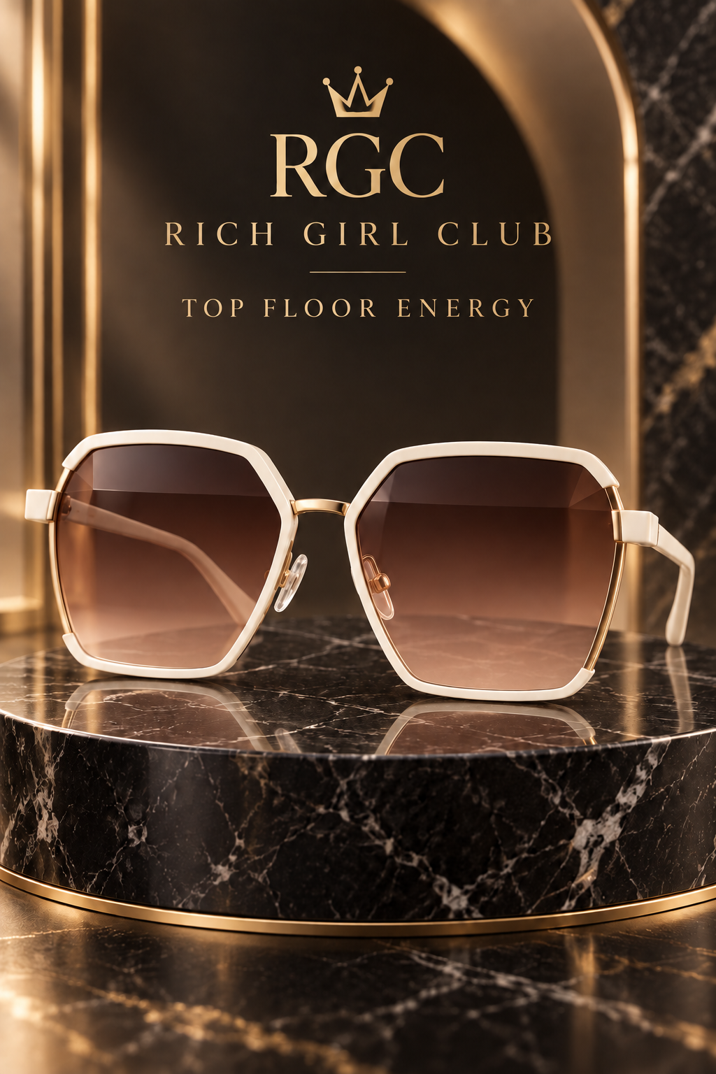 Top Floor Energy cream oversized metal half-frame sunglasses front close-up