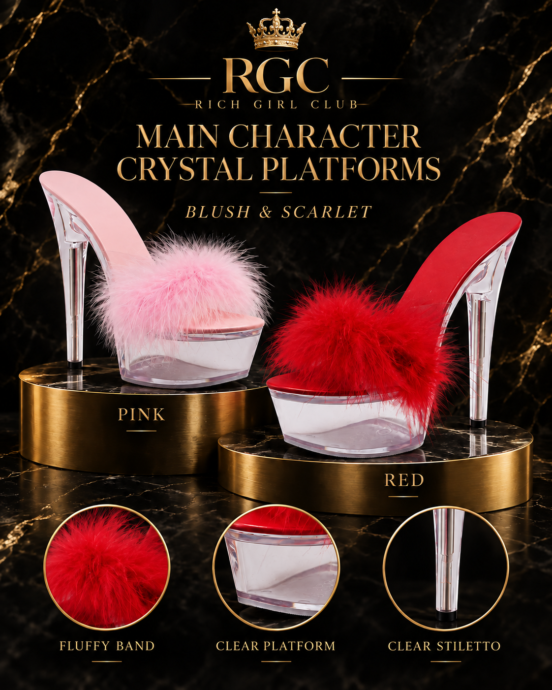 Main Character Crystal Platforms in Pink and Red