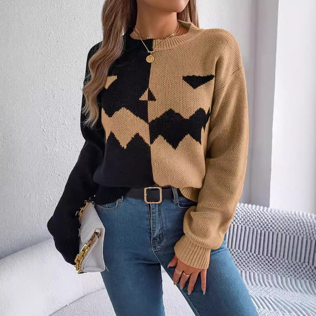 Ghosted & Gorgeous Khaki and black sweater front detail