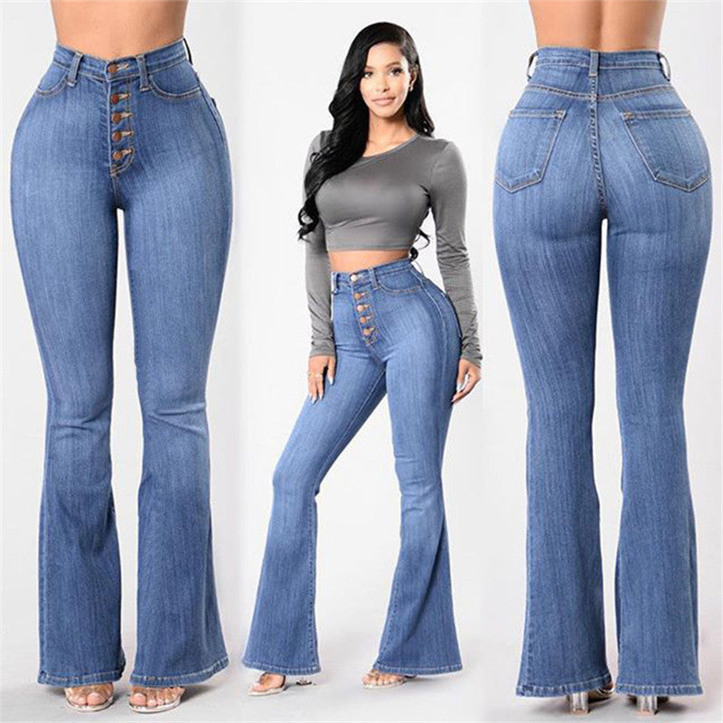 Light Blue Big Energy Jeans shown from the front, modeled front, and back.