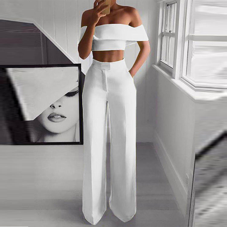 CEO Off-Shoulder Wide-Leg Set supplier image showing the white set from the front