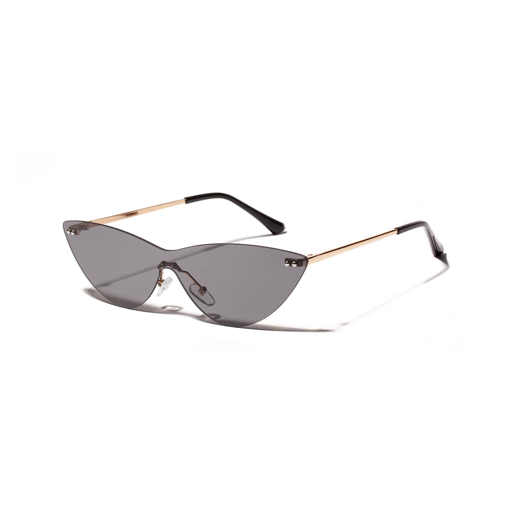 Gilded Wing brown rimless sunglasses with gold-tone metal arms on a white background