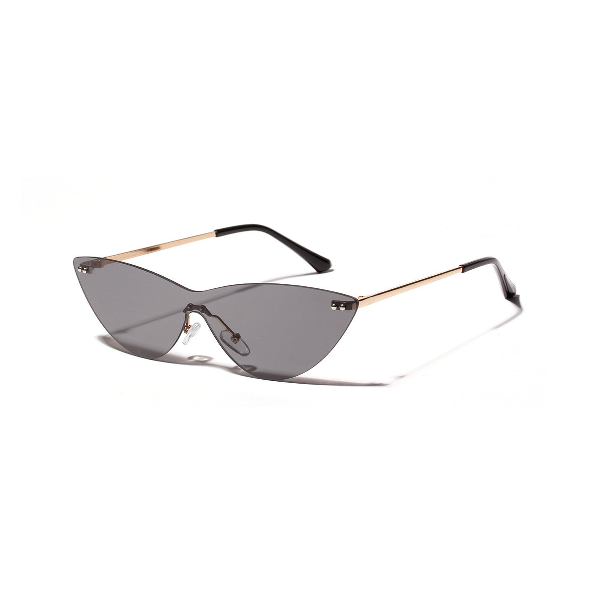 Gilded Wing brown rimless sunglasses with gold-tone metal arms on a white background