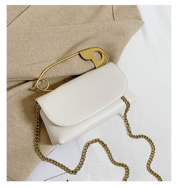 White Power Move Top-Handle Bag with gold-tone handle and chain strap