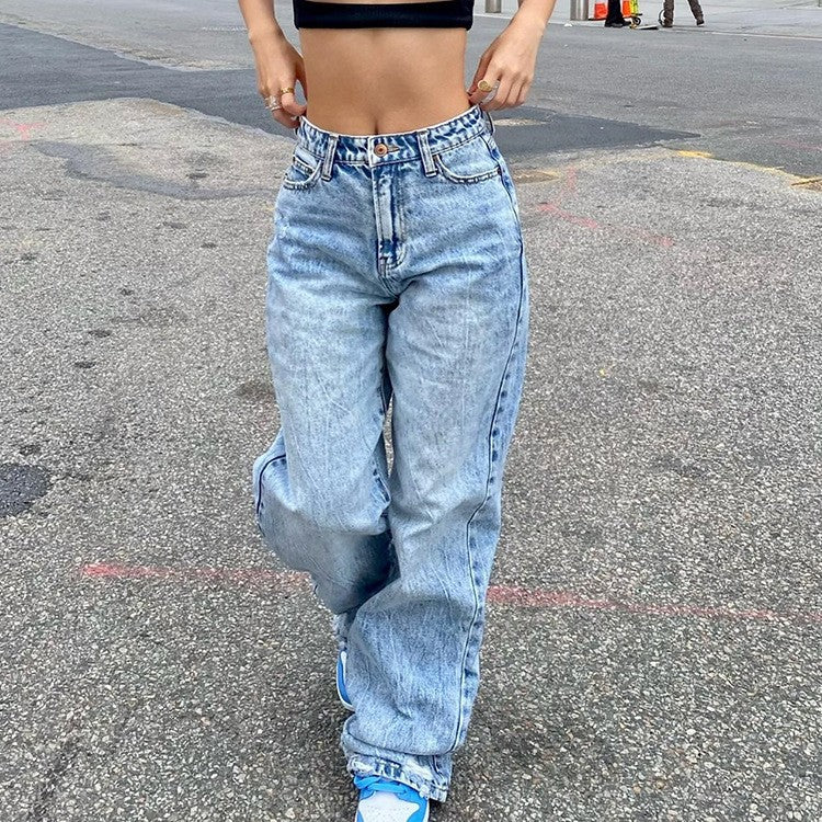 Main Character Jeans in washed light blue, full-length front view