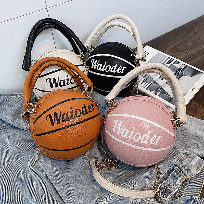 Courtside Status Basketball Bag supplier lineup showing black, brown, pink and white round bags