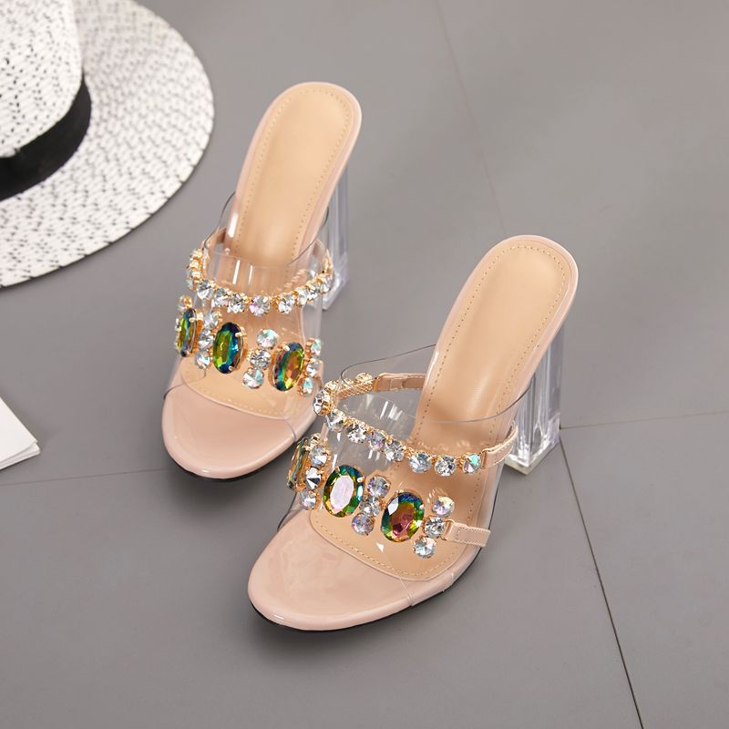 Champagne Spark Block Heels pair in angled product view