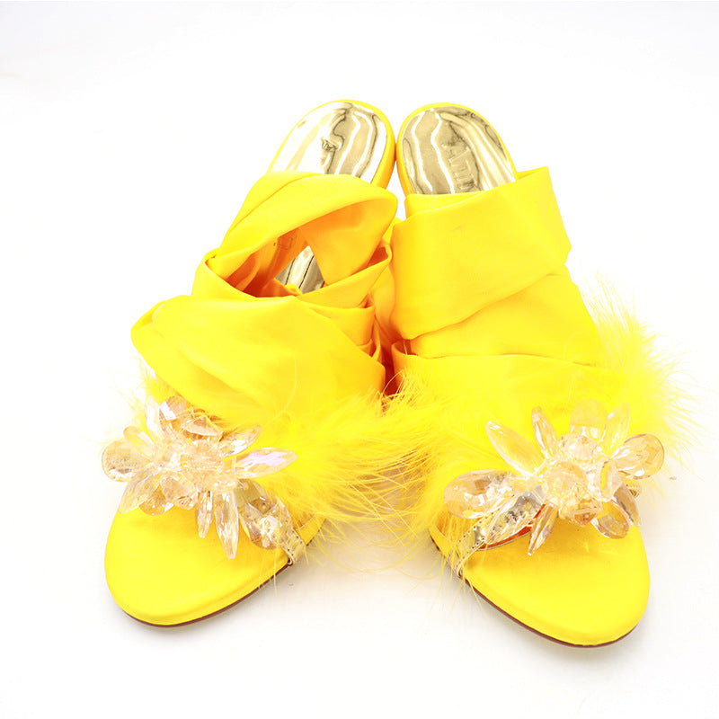 Golden Hour yellow cross-strap stiletto heels, product-only paired elevated front and top view