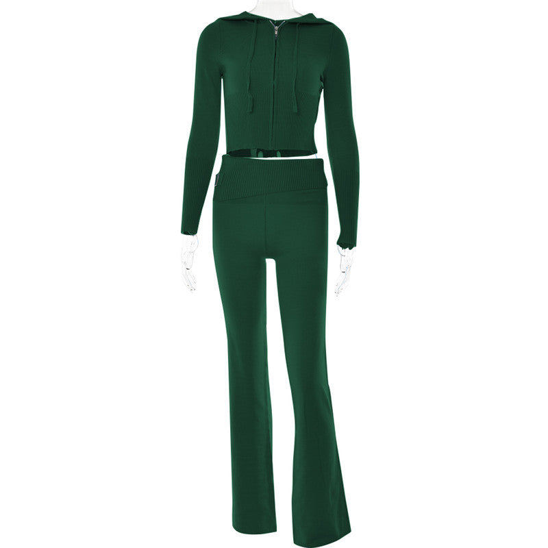 Jet Set Knit Hoodie Set view of the fitted zip-front hooded knit top and matching high-waist trousers (image 3).