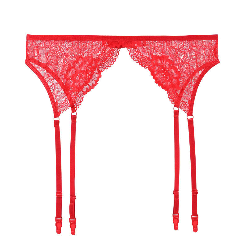 Red lace garter belt, front product view