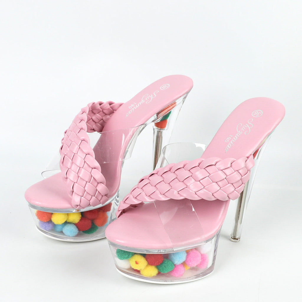 Pink Candy Rush Beaded Platform Heels product pair