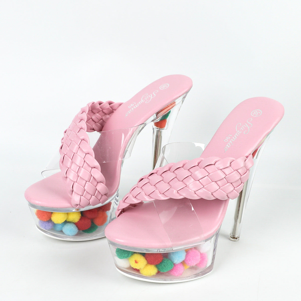 Pink Candy Rush Beaded Platform Heels product pair