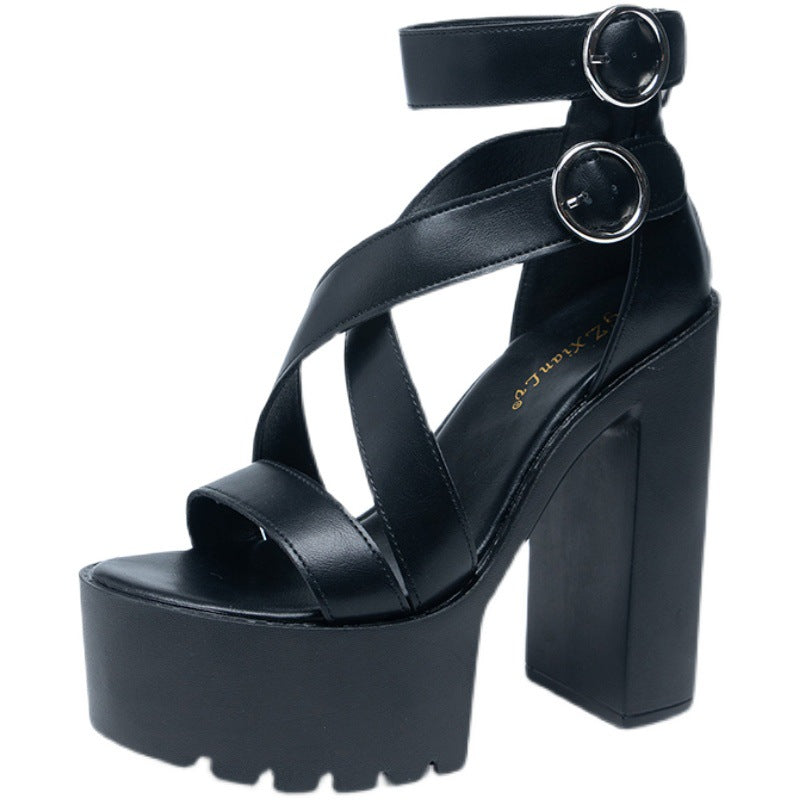 Power Step Platform Sandal supplier side product view in black