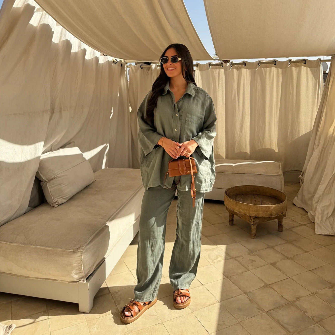 Gallery view 9 of the Resort Ease Set showing the relaxed button-front shirt and matching wide-leg trousers in an available colorway.