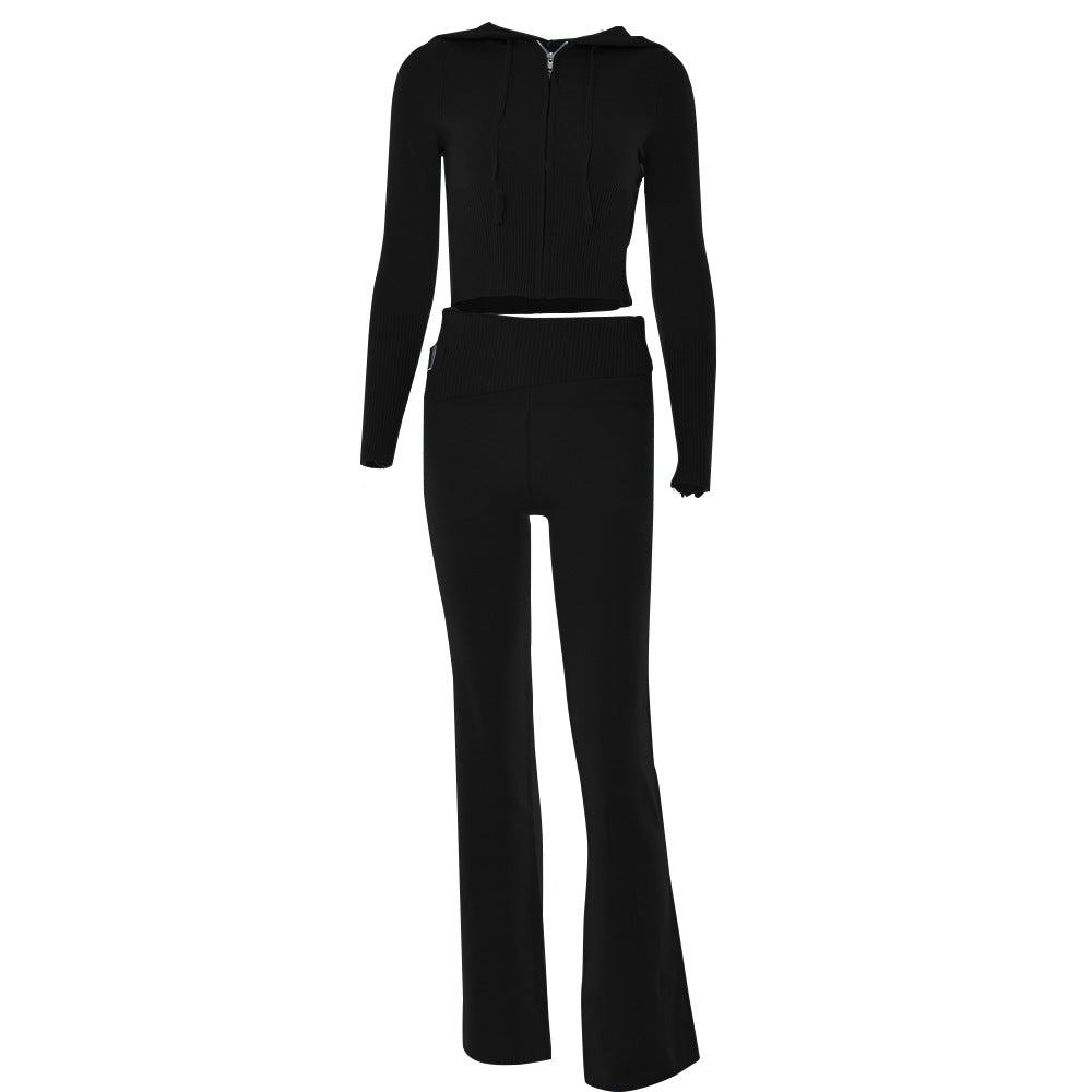 Jet Set Knit Hoodie Set view of the fitted zip-front hooded knit top and matching high-waist trousers (image 8).