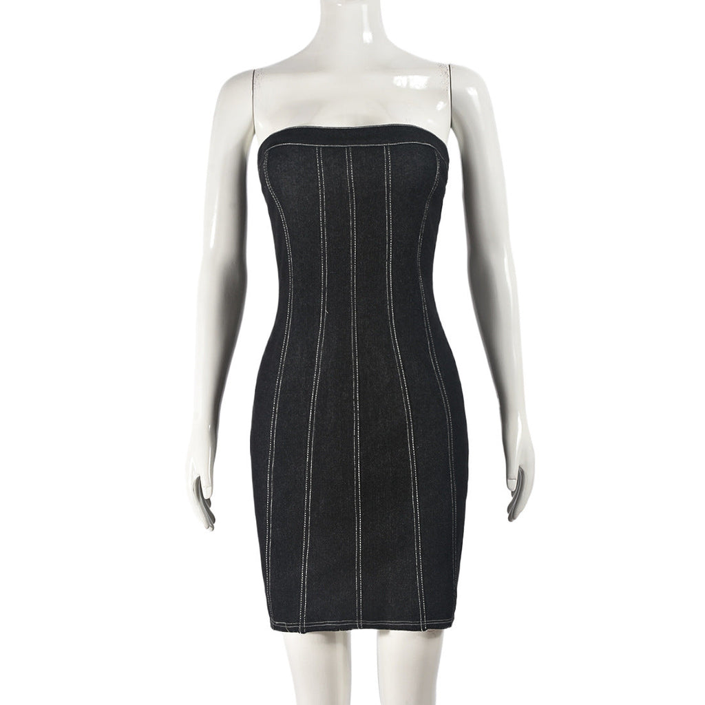 Penthouse Denim Tube Mini Dress supplier image 3 showing garment color and construction