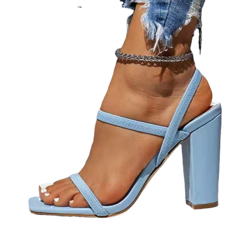Sky blue Main Character Open-Toe Block Heel side profile