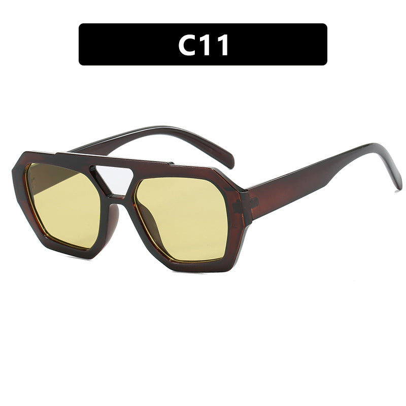 Transparent tea oversized sunglasses with green-yellow lenses, supplier style C11.