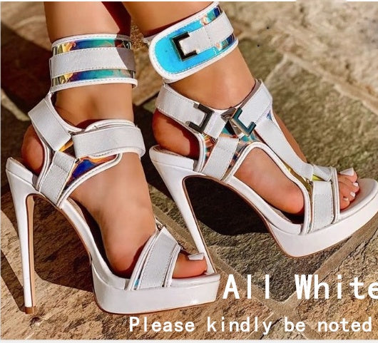 White buckle platform sandals supplier color note image