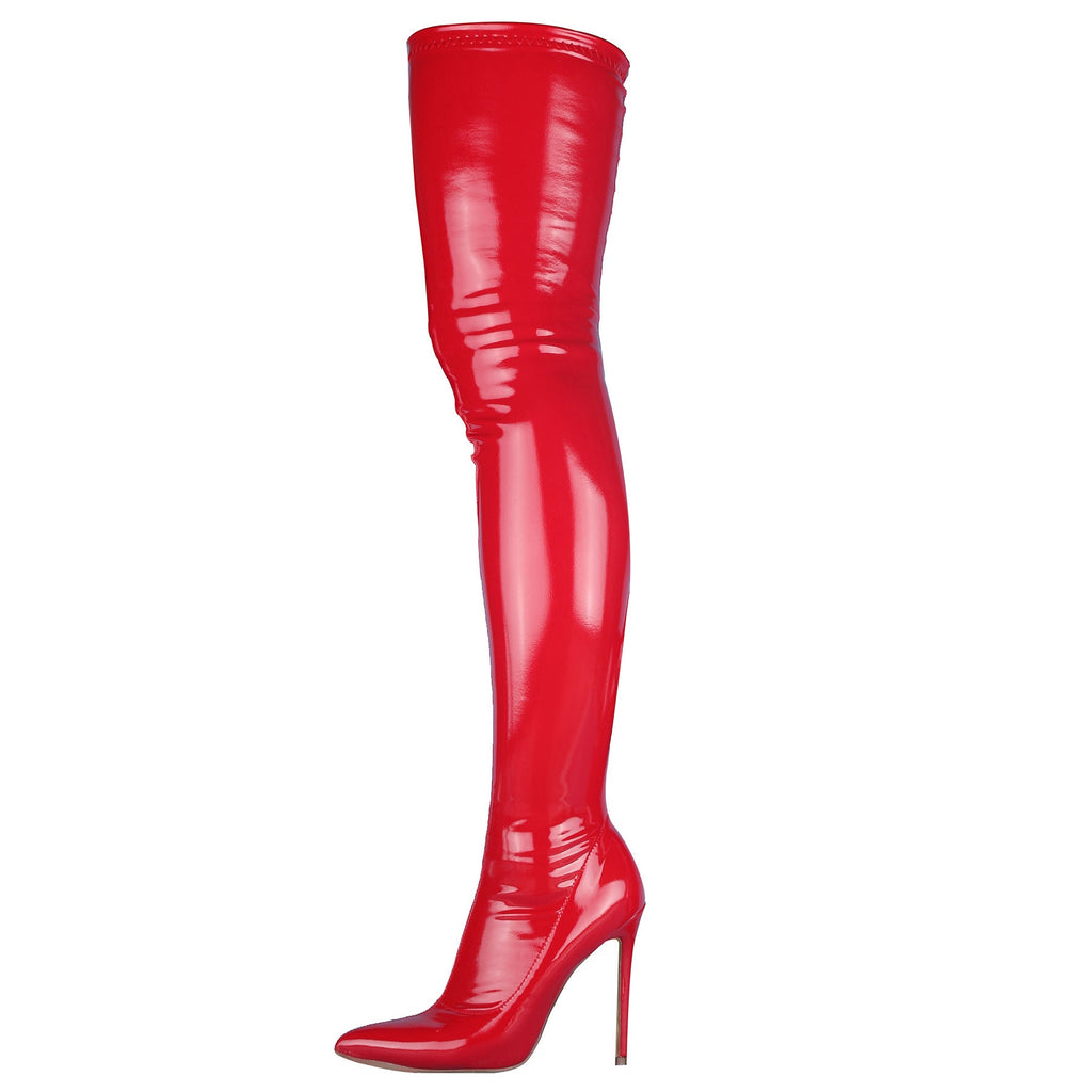 Red After Dark Gloss Stiletto Boot product side view