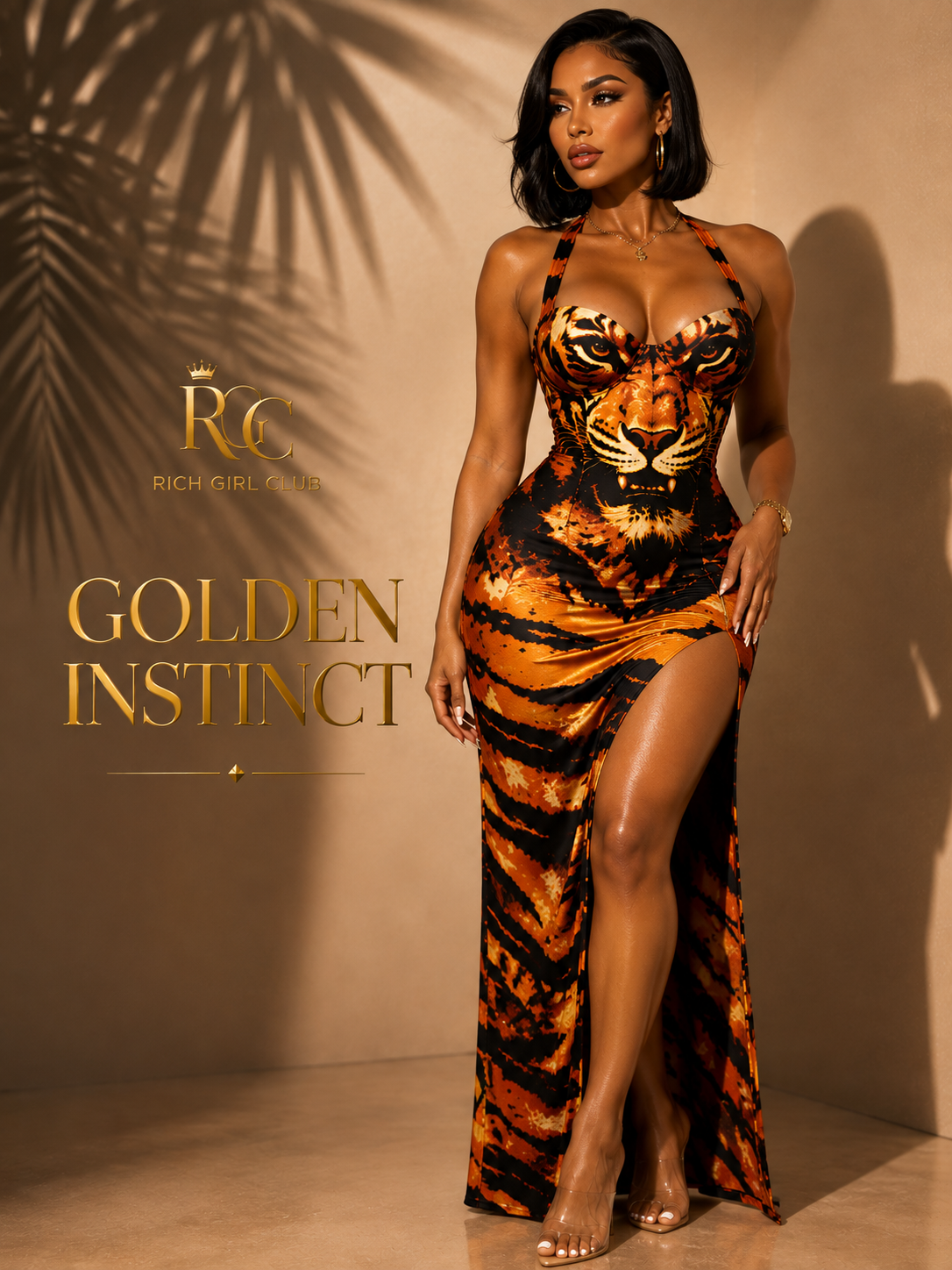 Golden Instinct tiger-print maxi dress