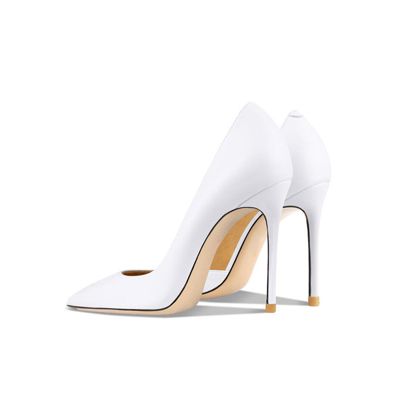 Ivory Authority Cutout Pumps supplier reference view 5 showing white pointed-toe pumps with asymmetrical side cutouts, slim stiletto heels and gold-tone accents