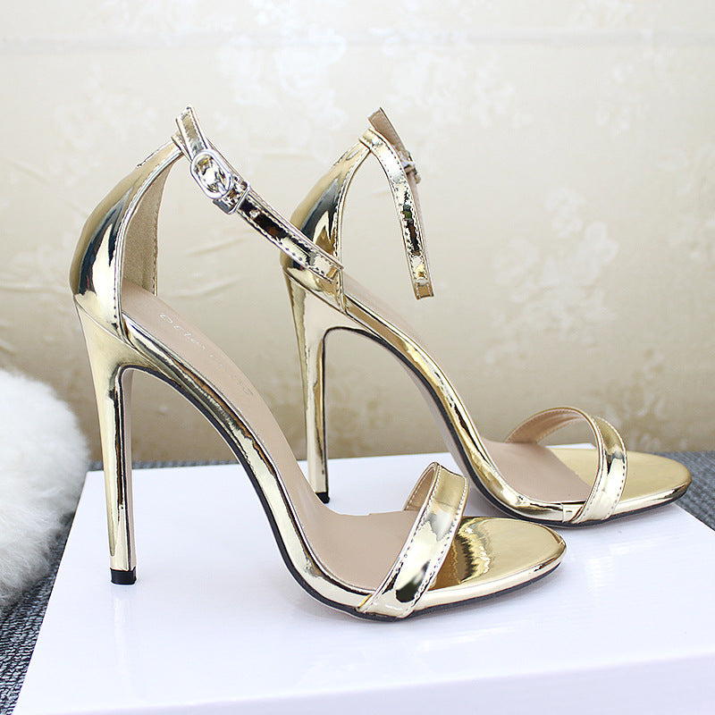 Gold and silver Liquid Metal Stiletto Sandals viewed from above