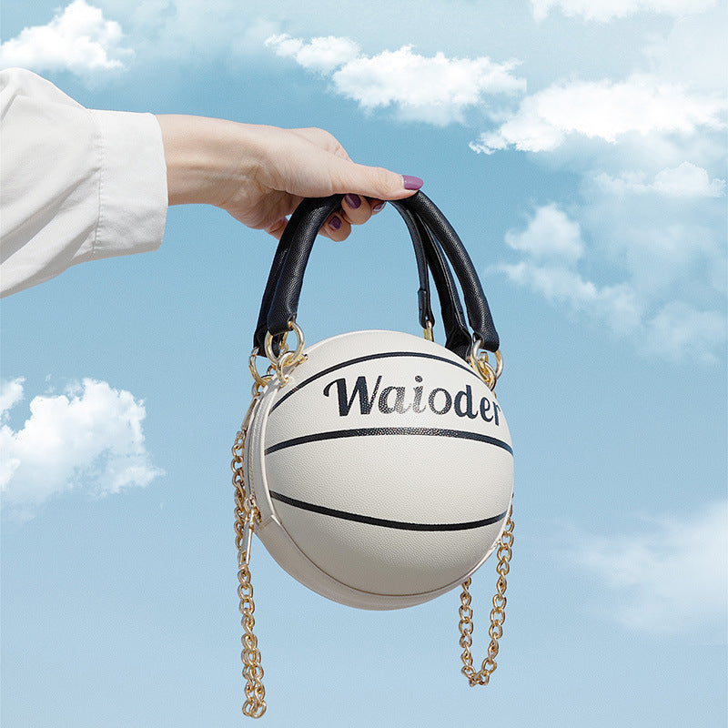 Courtside Status Basketball Bag supplier hand-held view in white with chain strap