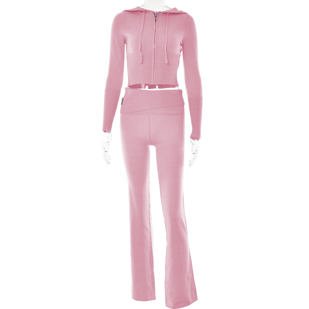 Jet Set Knit Hoodie Set view of the fitted zip-front hooded knit top and matching high-waist trousers (image 9).