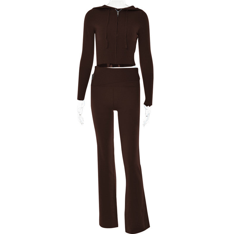 Jet Set Knit Hoodie Set view of the fitted zip-front hooded knit top and matching high-waist trousers (image 5).
